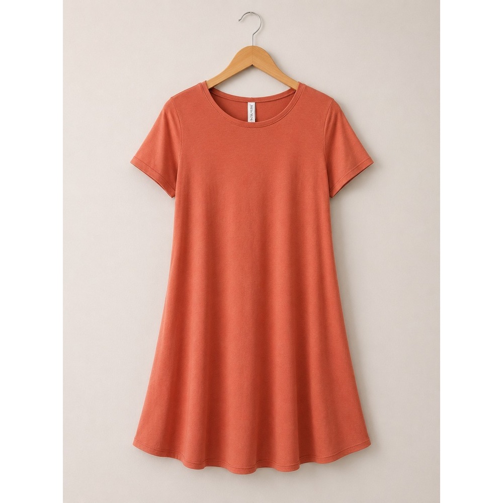 Zenana Buttery Soft Burnt Coral Swing Dress Large Stretch A-Line Casual Travel